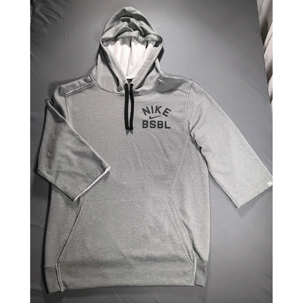Nike Dri-Fit BSBL Hooded Sweatshirt Mens SML Gray 3/4 Sleeve Baseball/Bsktball